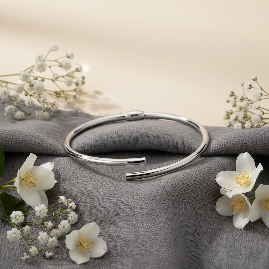 Sterling Silver 925 Minimalist Open Cuff Bracelet "Essentials" - Image 2