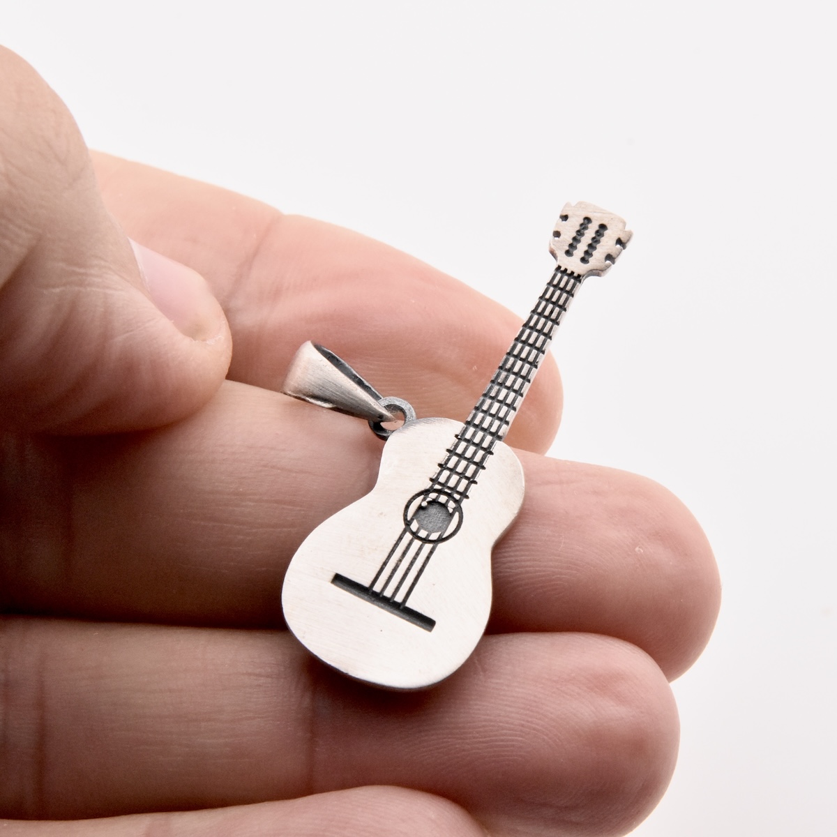 Sterling Silver 925 Guitar Unisex Pendant "Jimi" - Silver Image 2