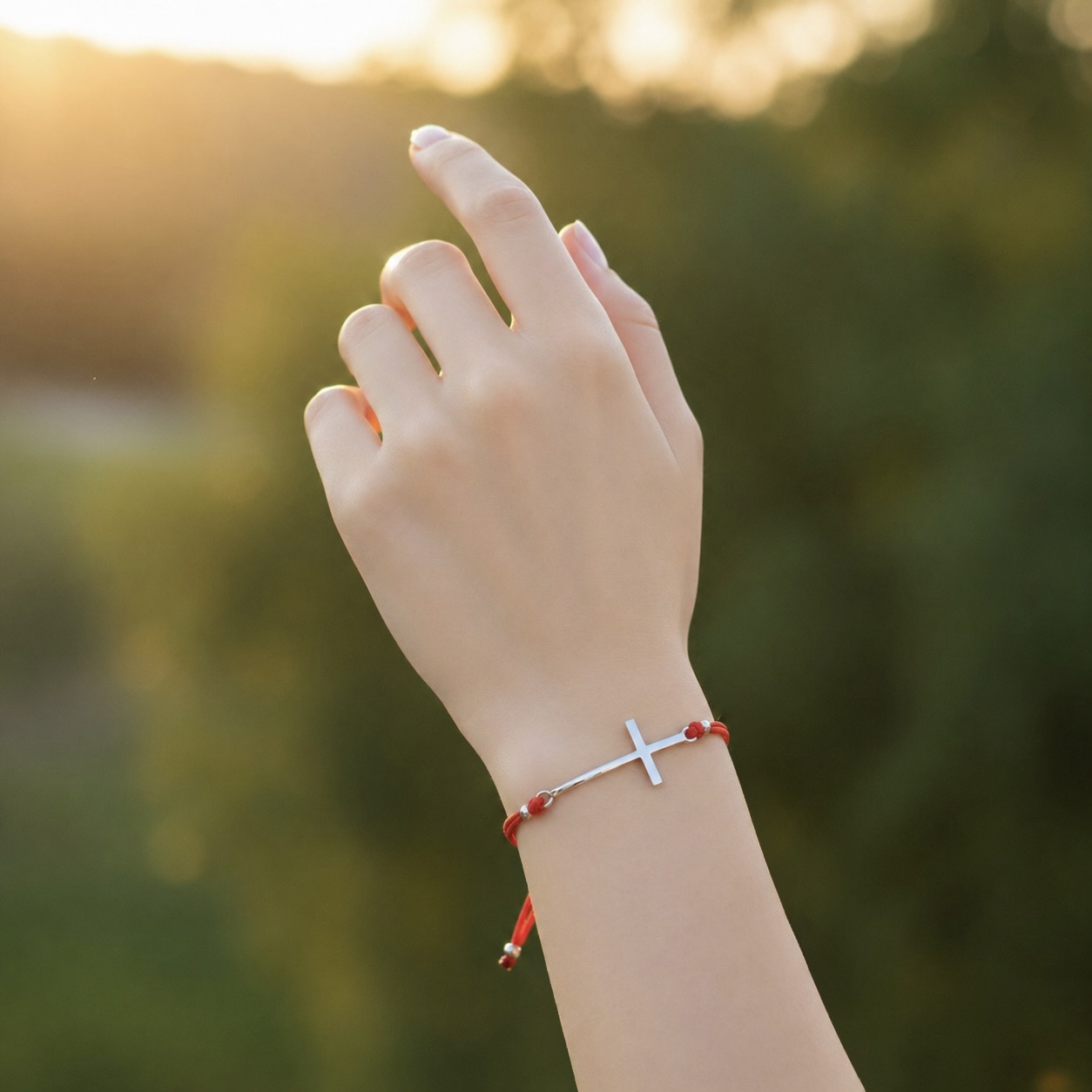 Red String Bracelet with Serling Silver 925 Cross Charm "Blessed" - Image 3