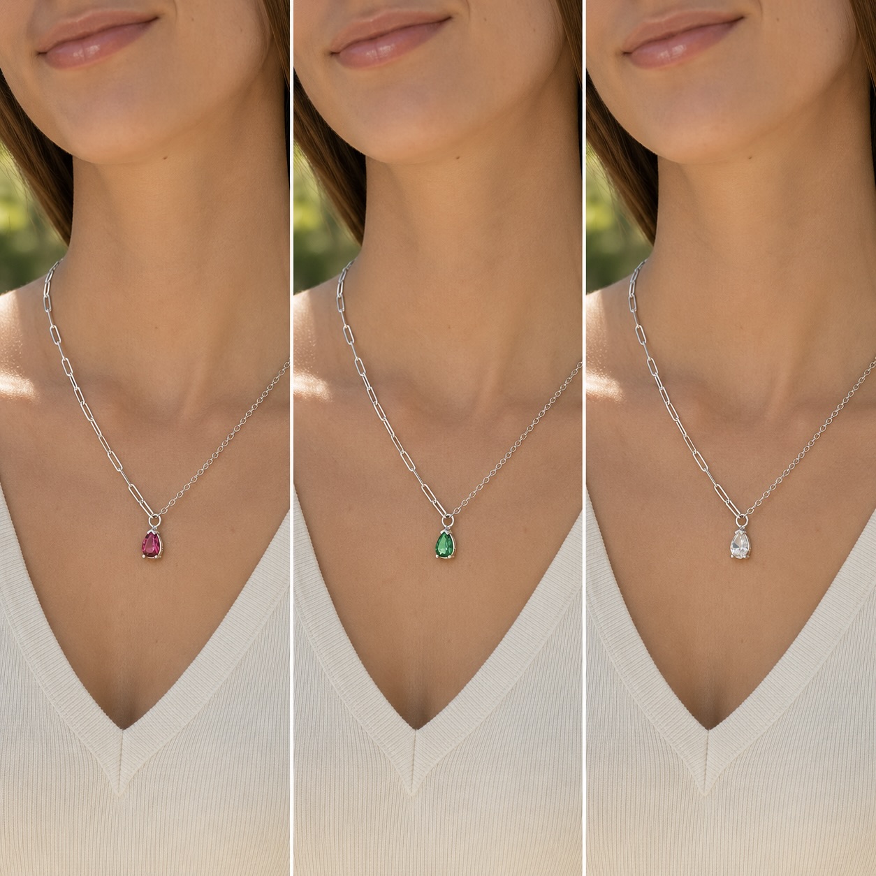 Sterling Silver 925 Teardrop Multicolour CZ Pendant Necklace "Spectrum" - Image 3