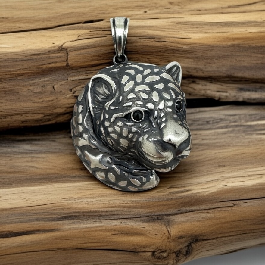 Sterling Silver 925 Jaguar CZ Pendant "Shadow" - Silver Image 2