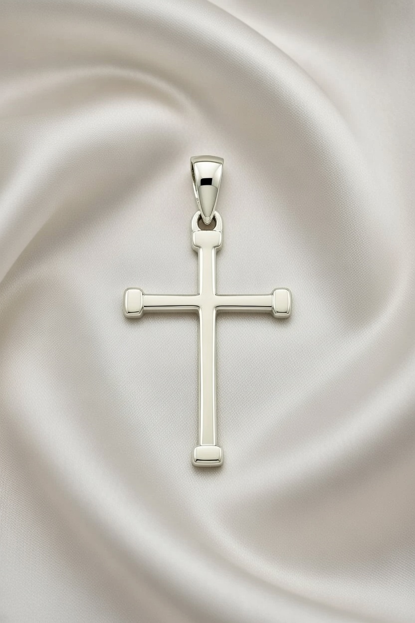 Sterling Silver 925 Minimalist Unisex Cross Pendant "Fidelis" - Silver Image 2