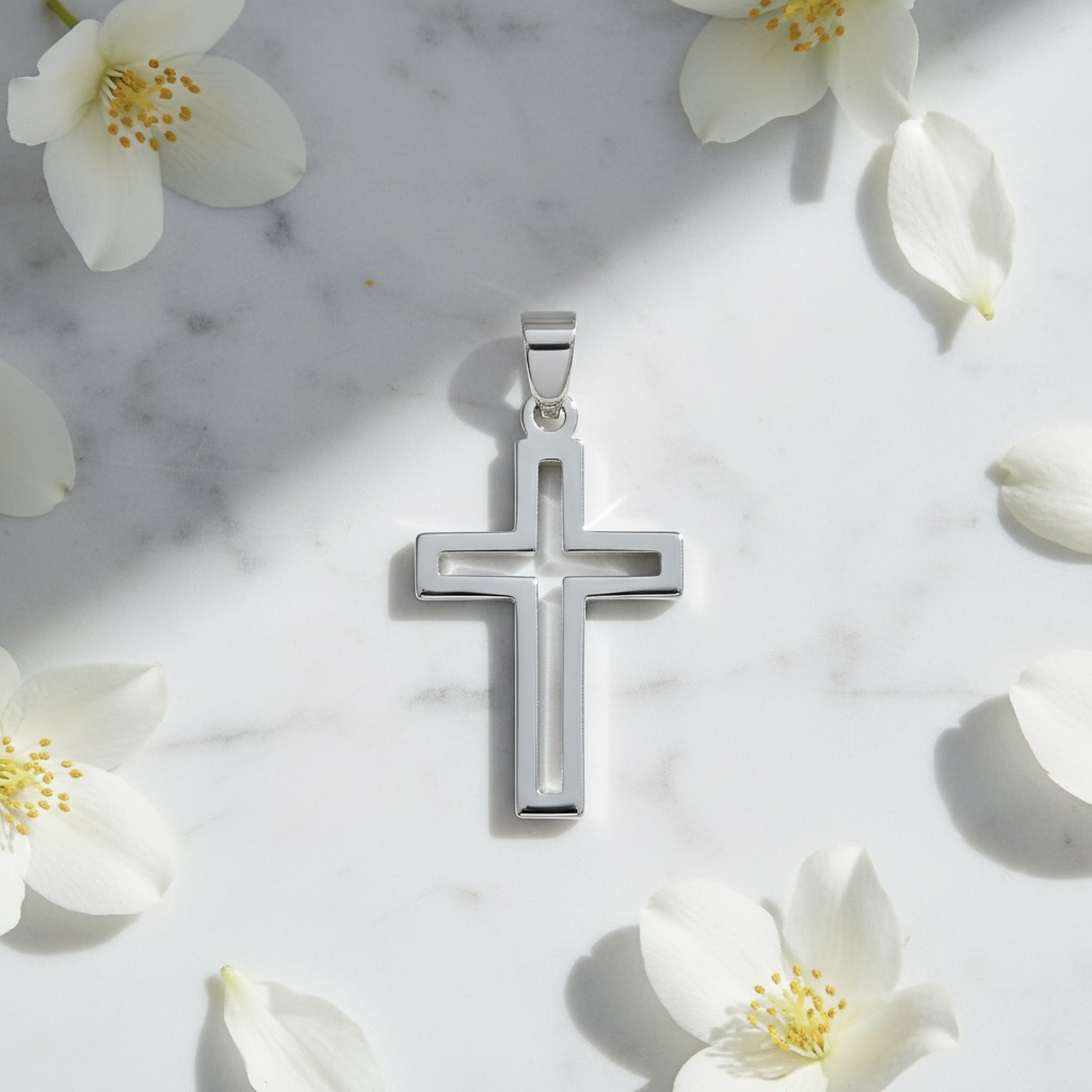 Sterling Silver 925 Minimal Open Cross Pendant "Urban Faith" - Image 2