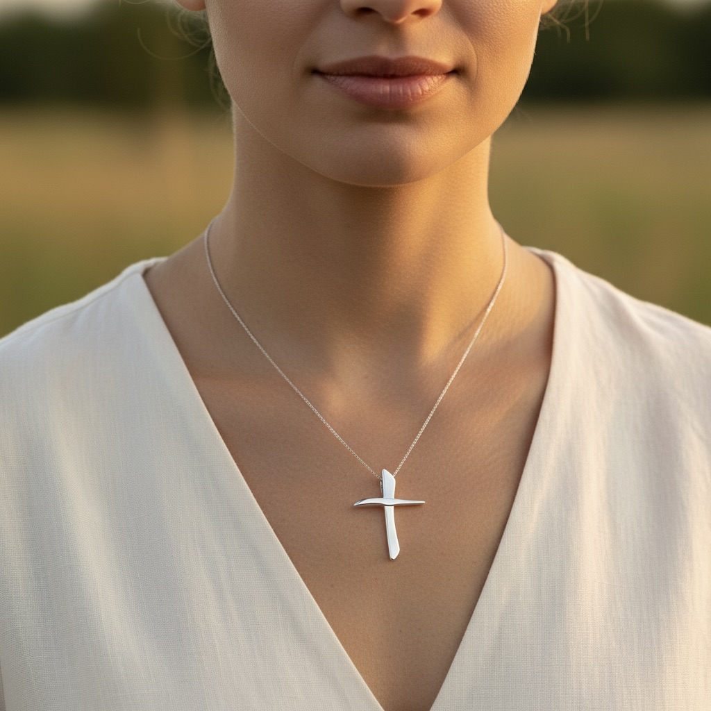 Sterling Silver 925 Angled Cross Pendant "Cael" - Image 3