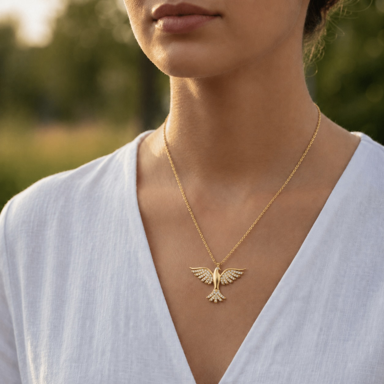 Sterling Silver 925 Gold Plated Phoenix Necklace CZ Pendant "Gold Flame" - Image 3