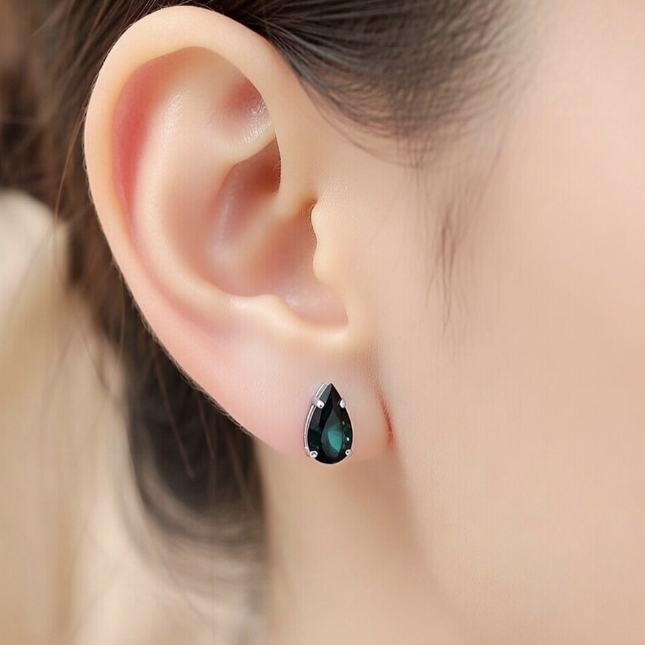 Sterling Silver 925 Teardrop Swarovski Crystal Stud Earrings "Vireo" - Silver Image 3