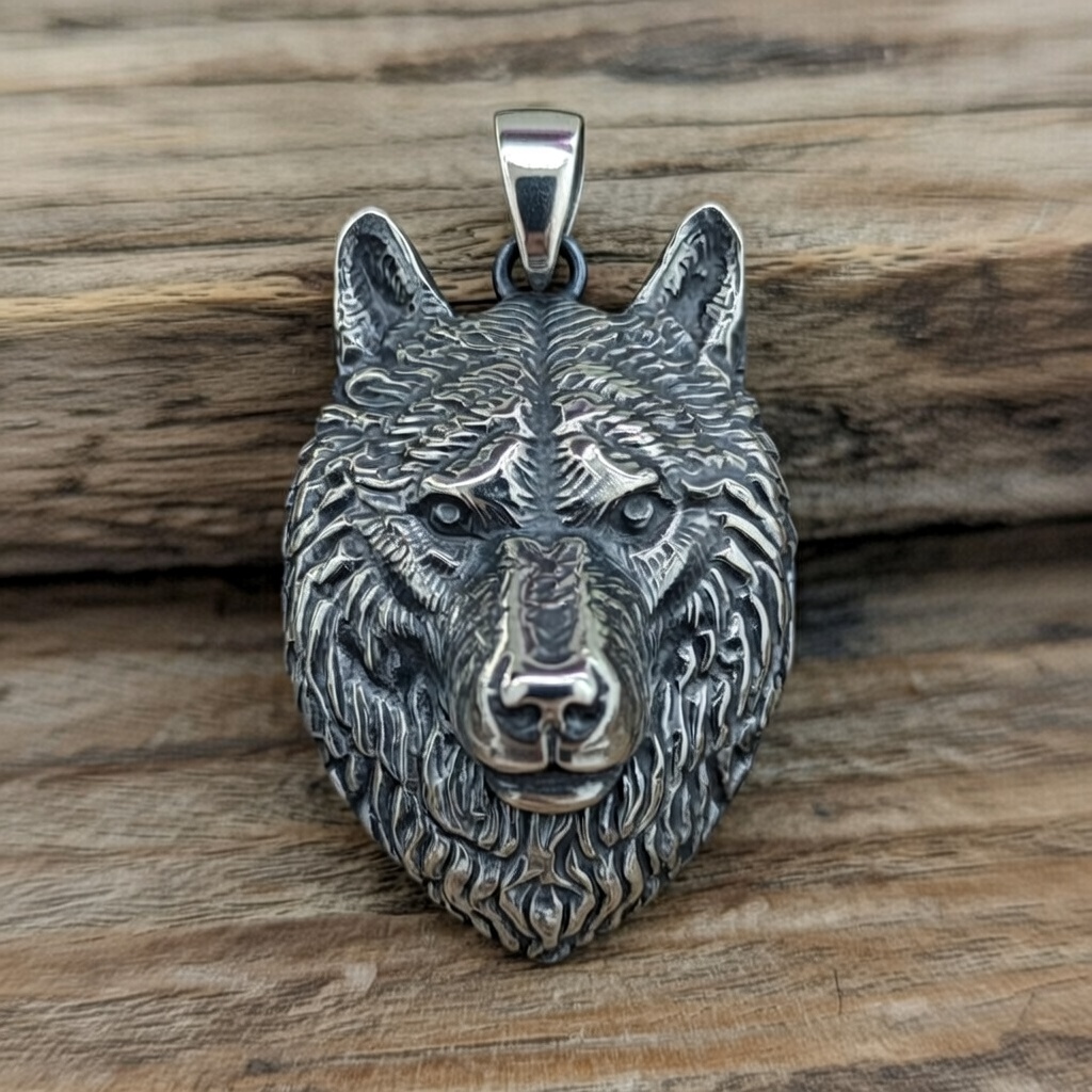 Sterling Silver 925 Wolf Head Pendant "Stark" - Silver Image 2