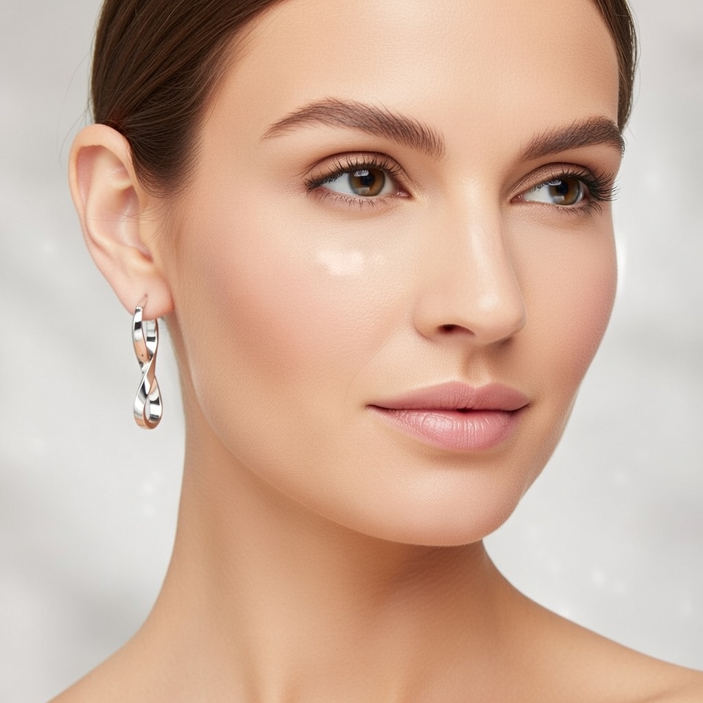 Sterling Silver 925 Infinity Twist Hoop Earrings "Olivia" - Silver Image 2