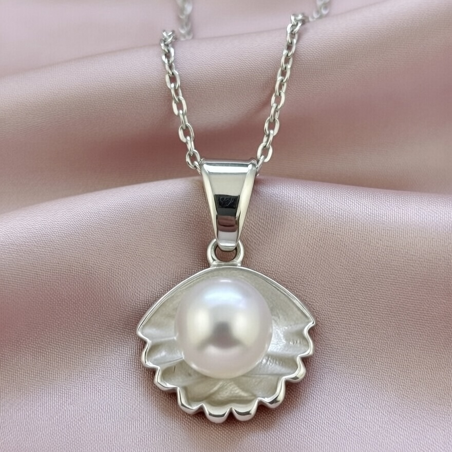 Sterling Silver 925 Pearl Necklace Pendant "Shelly" - Silver Image 2