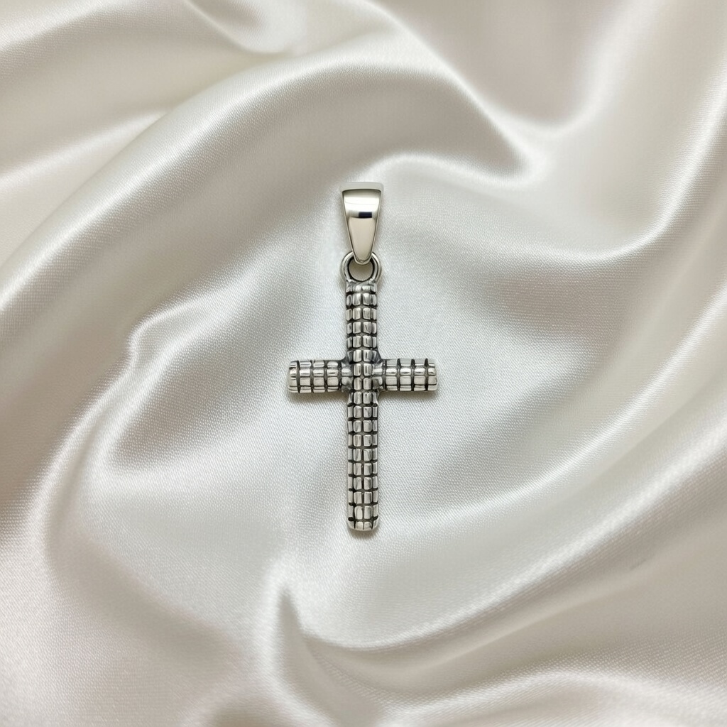 Sterling Silver 925 Textured Cross Unisex Pendant "Etch" - Silver Image 2