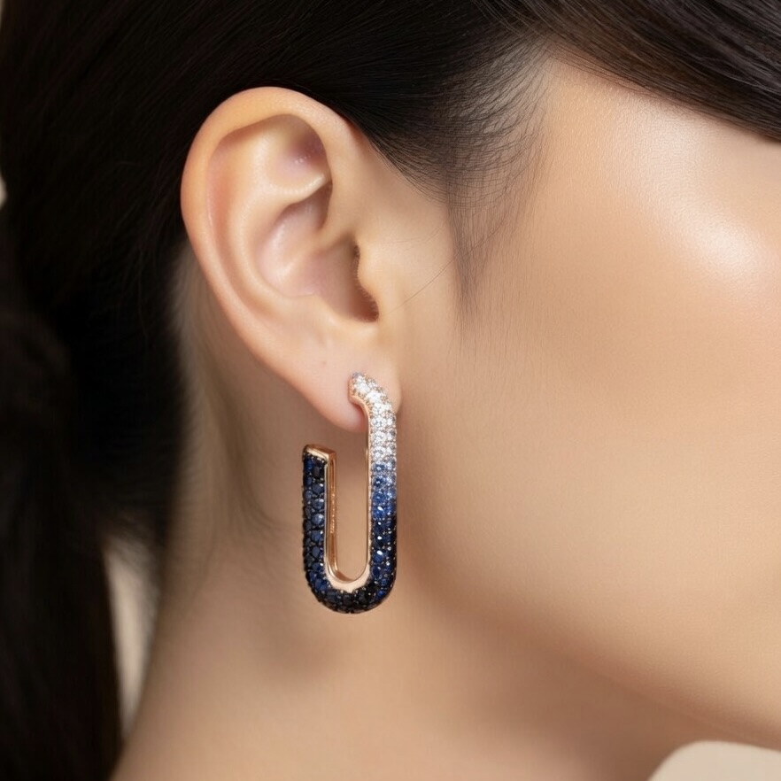 Sterling Silver 925 Rose Gold Plated Blue Pavé Stud Earrings “Azure Sparkle” - Image 3