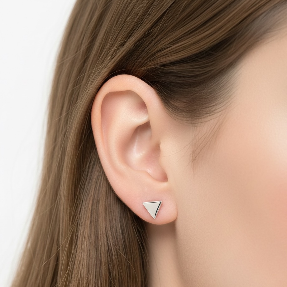 Sterling Silver 925 Triangle Stud Earrings "Trinity" - Silver Image 2