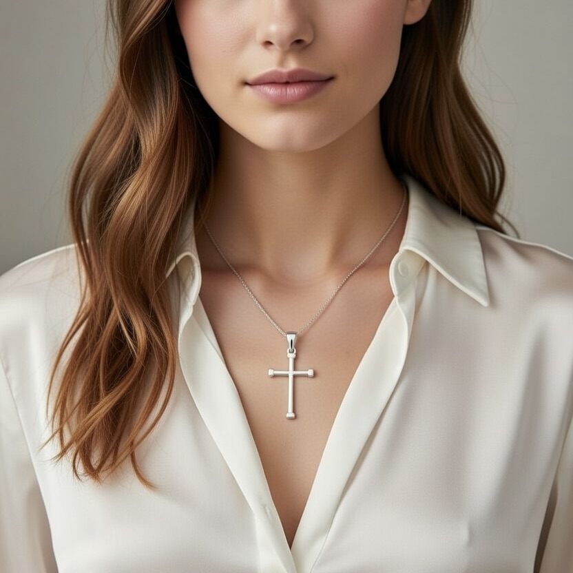 Sterling Silver 925 Minimalist Unisex Cross Pendant "Fidelis" - Silver Image 3