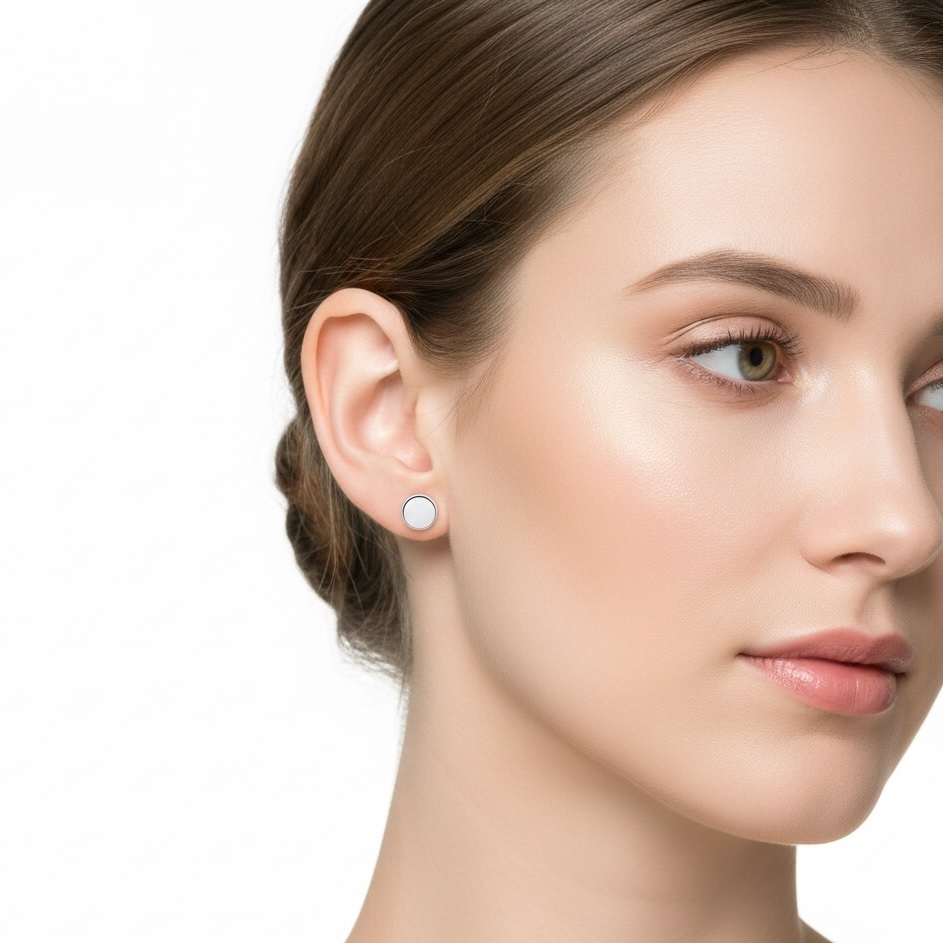 Sterling Silver 925 Stud Round Earrings "Orb" - Silver Image 2