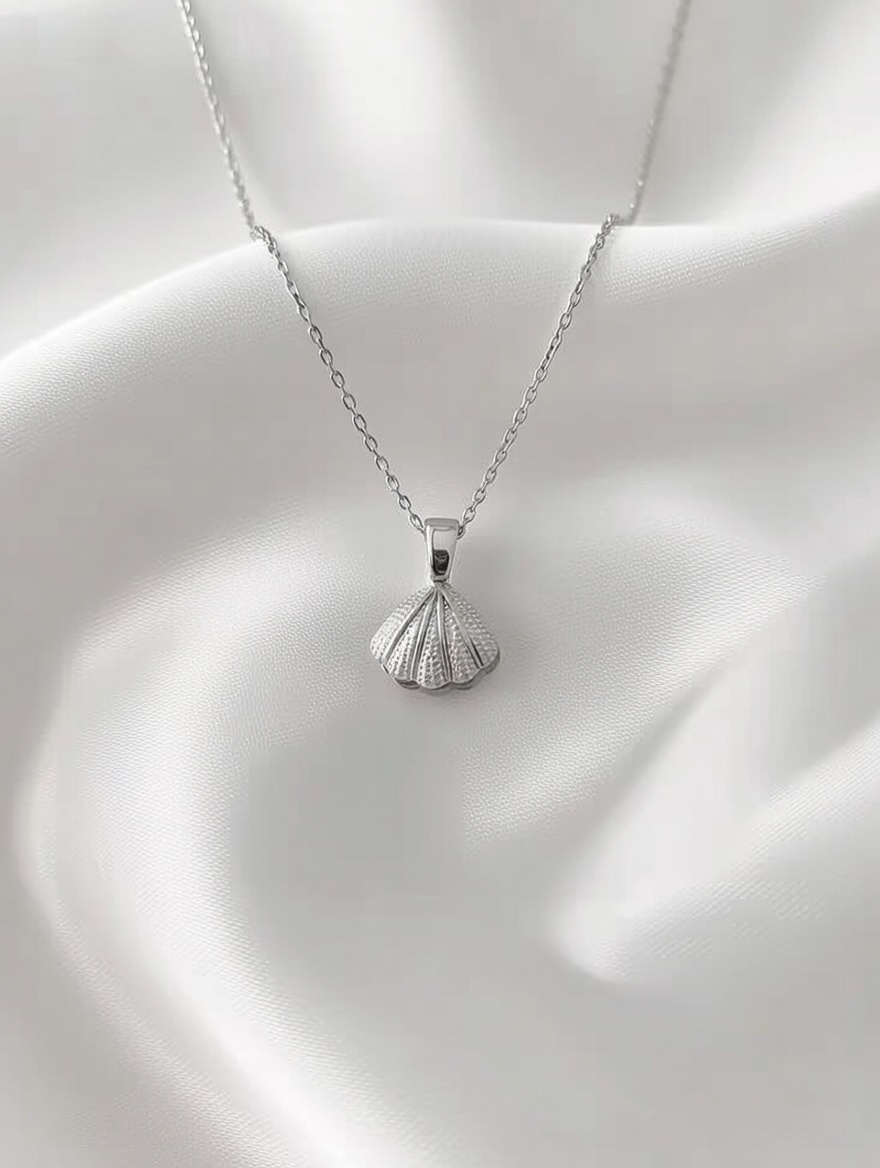 Sterling Silver 925 Pearl Seashell Charm Necklace Pendant "Moana" - Silver Image 2