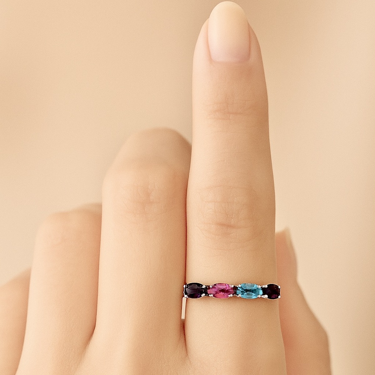 Sterling Silver 925 Adjustable Swarovski Crystal Ring "Enfys" - Silver Image 2