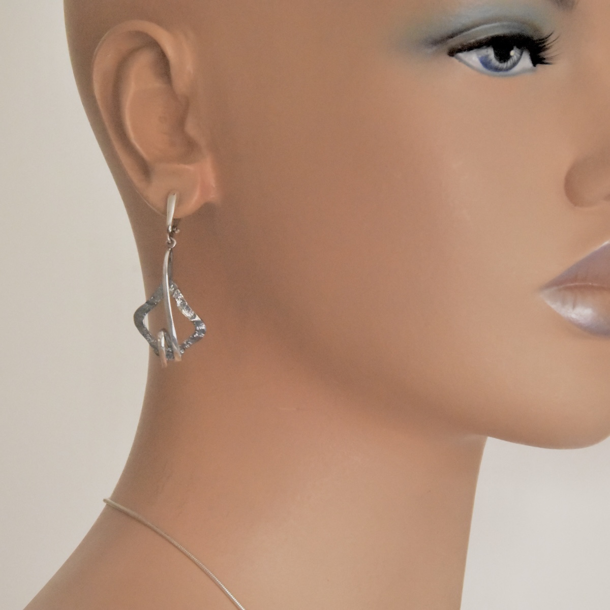 Sterling Silver 925 Dangle Drop Earrings "Abstract Harmony" - Silver Image 3