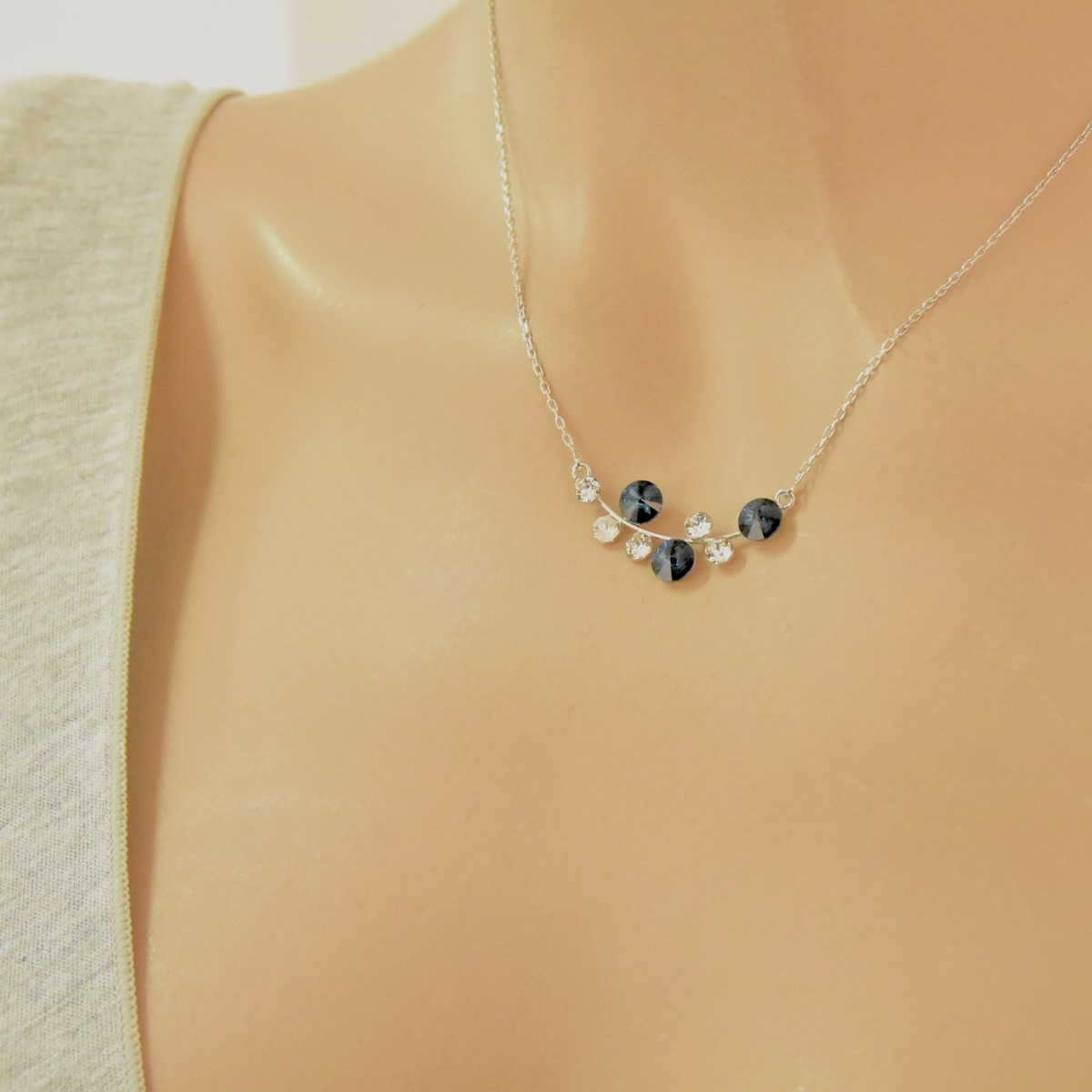 Sterling Silver 925 Swarovski Crystal Necklace Pendant "Calypso" - Silver Image 2