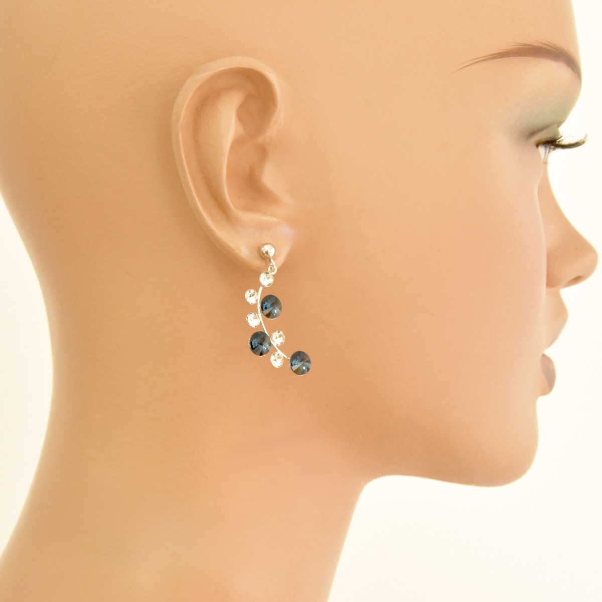 Sterling Silver 925 Stud Swarovski Crystals Drop Earrings "Calypso" - Silver Image 3