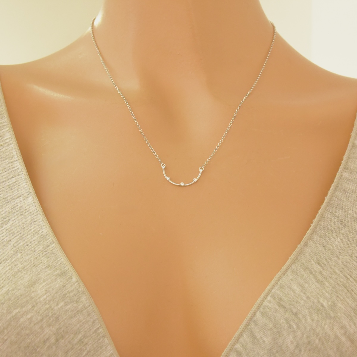 Sterling Silver 925 Arch Swarovski Crystal Pendant Necklace "Grin" - Silver Image 2