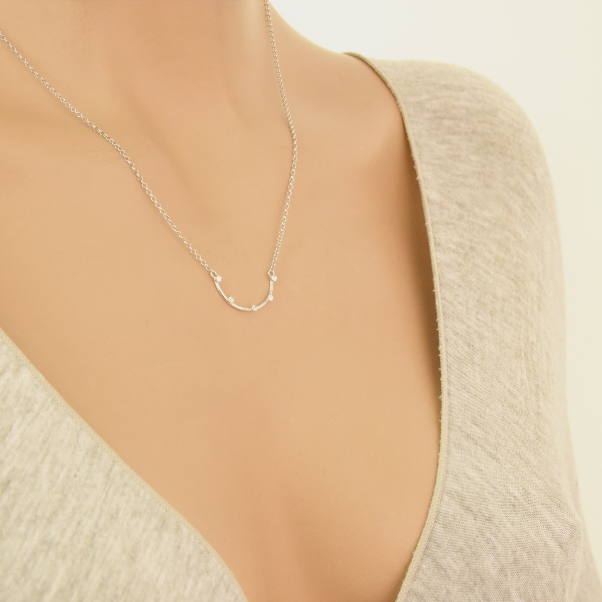 Sterling Silver 925 Arch Swarovski Crystal Pendant Necklace "Grin" - Silver Image 3