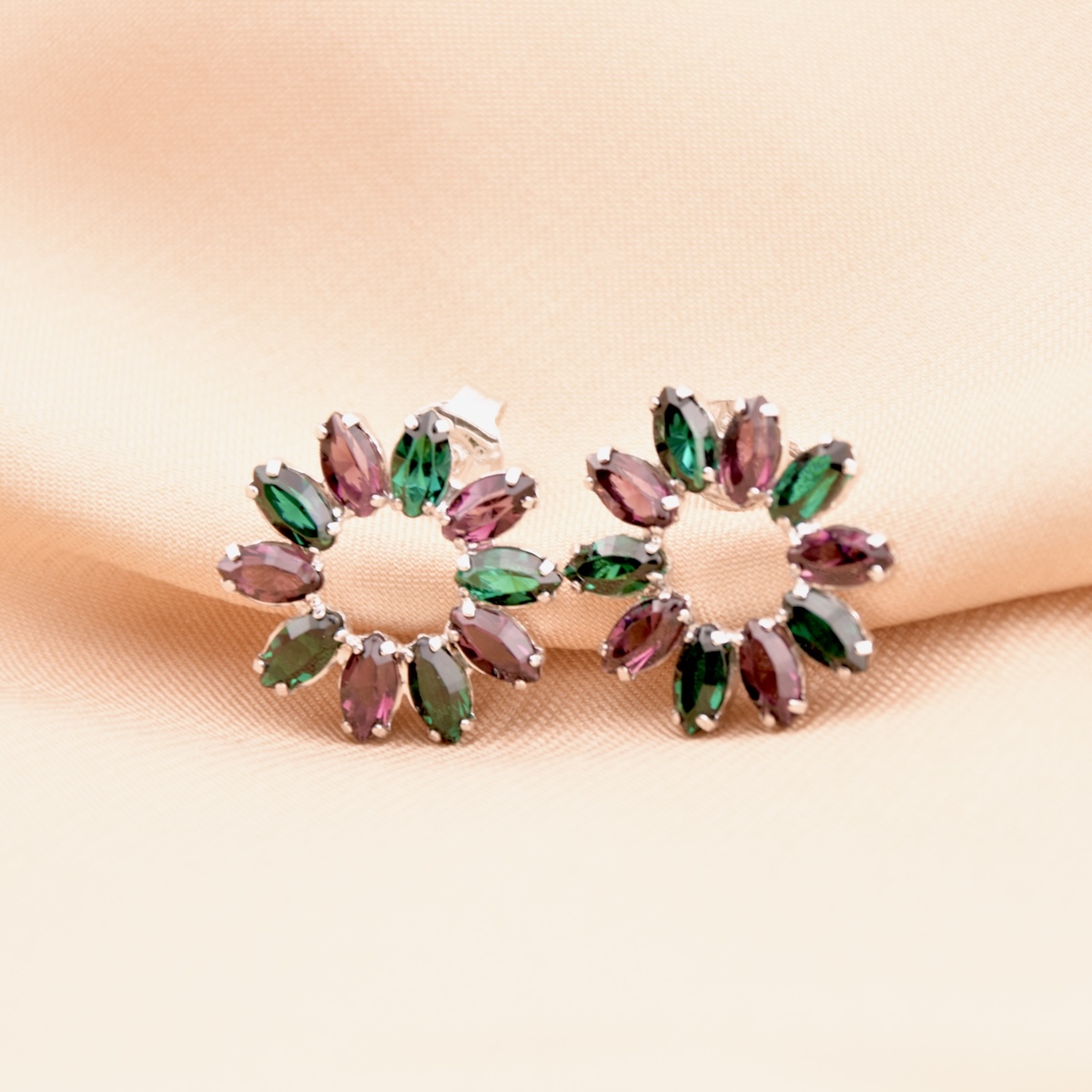 Sterling Silver 925 Swarovski Crystal Stud Earrings "Eclipse" - Silver Image 2