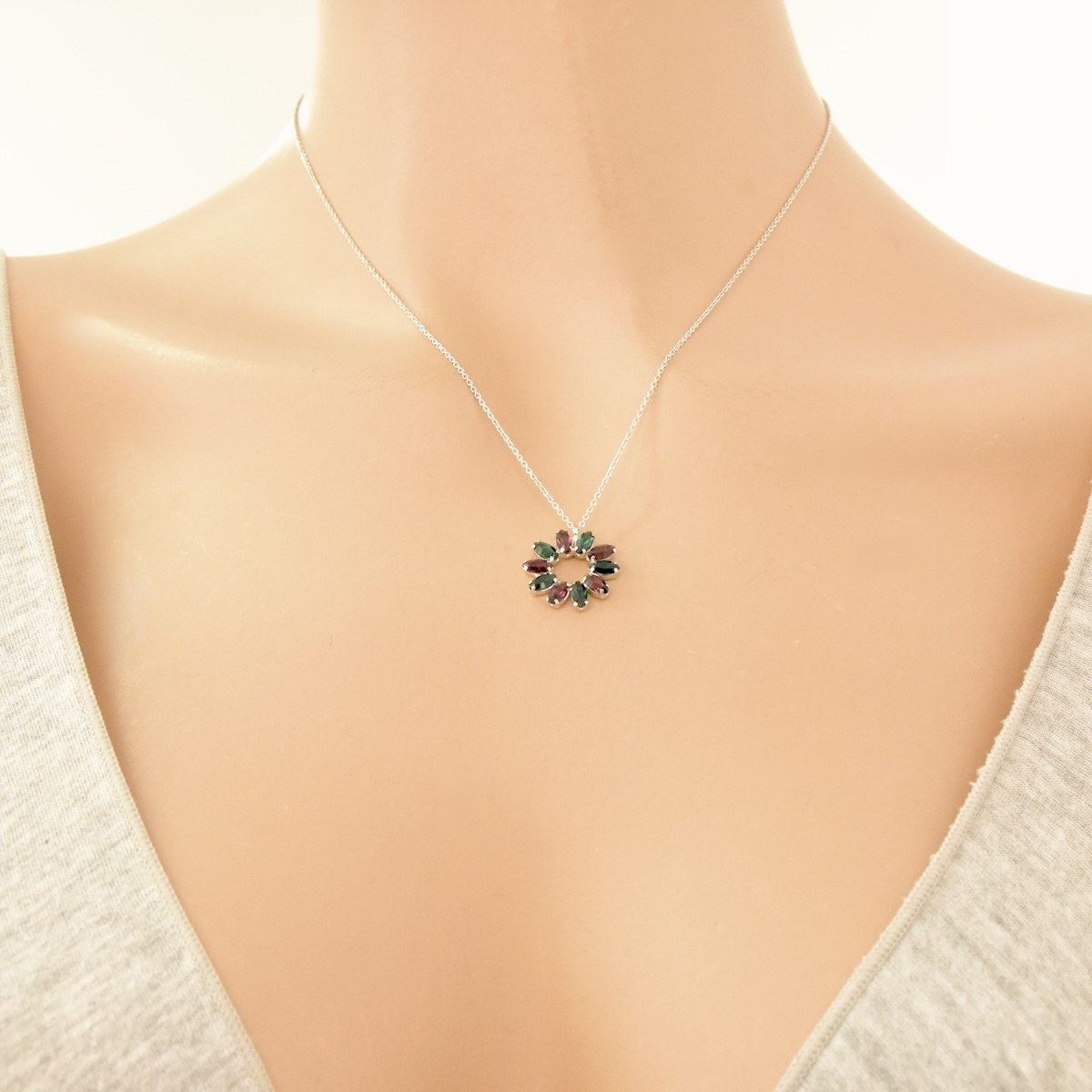 Sterling Silver 925 Pendant Swarovski Crystal Necklace "Eclipse" - Silver Image 2