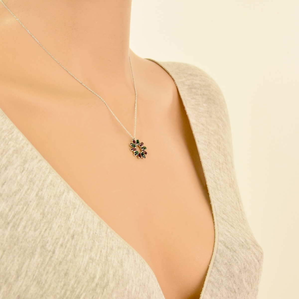 Sterling Silver 925 Pendant Swarovski Crystal Necklace "Eclipse" - Silver Image 3