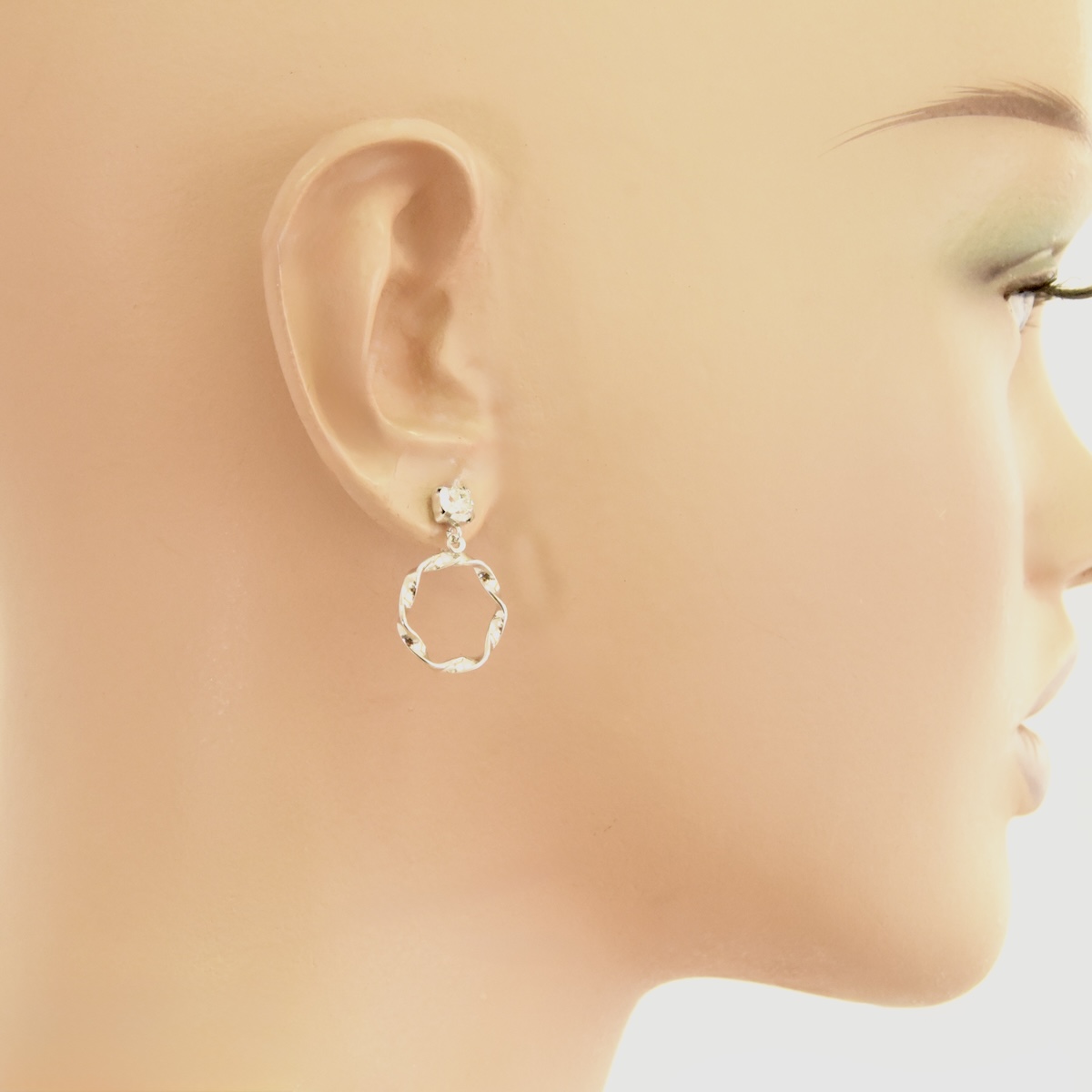 Sterling Silver 925 Twisted Hoop Swarovski Crystal Stud Drop Earrings "Helix" - Silver Image 3