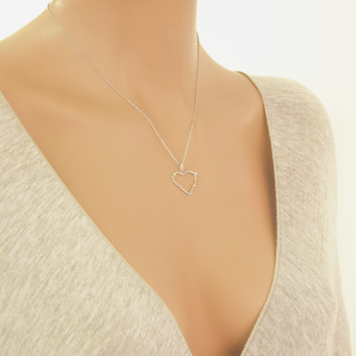 Sterling Silver 925 Heart Swarovski Crystals Necklace Pendant "Elysia" - Silver Image 2