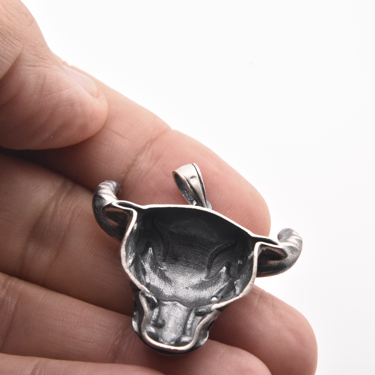 Sterling Silver 925 Bull Head CZ Pendant "Taurus" - Silver Image 4