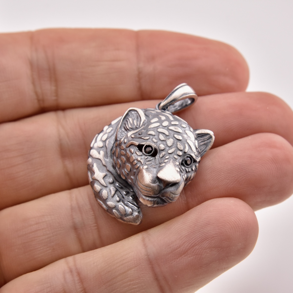 Sterling Silver 925 Jaguar CZ Pendant "Shadow" - Silver Image 3
