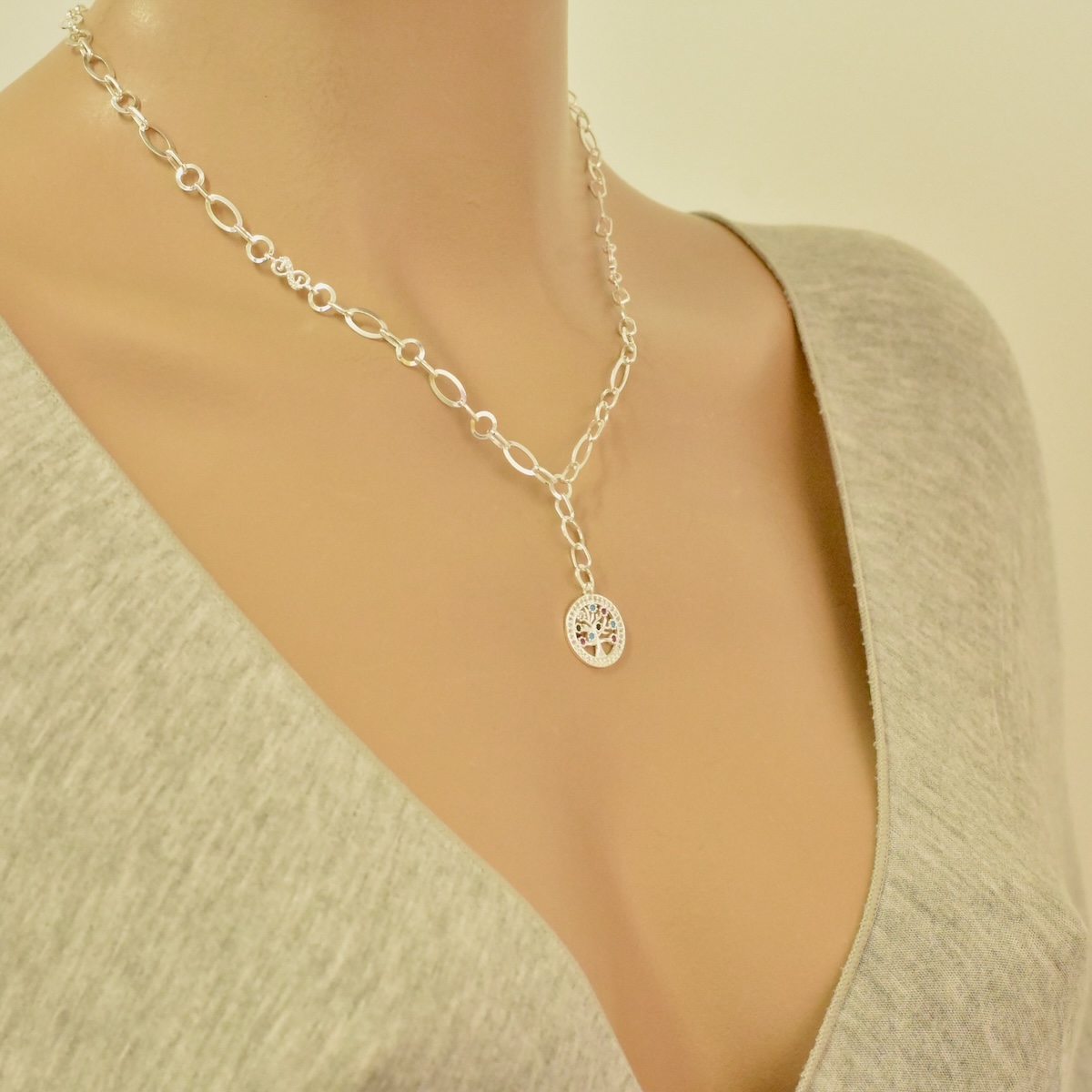 Sterling Silver 925 Tree of Life CZ Chain Necklace "Genesis" - Silver Image 3