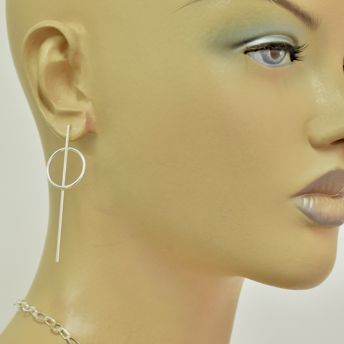 Sterling Silver 925 Minimalist Bar Circle Stud Earrings "Zen" - Silver Image 2