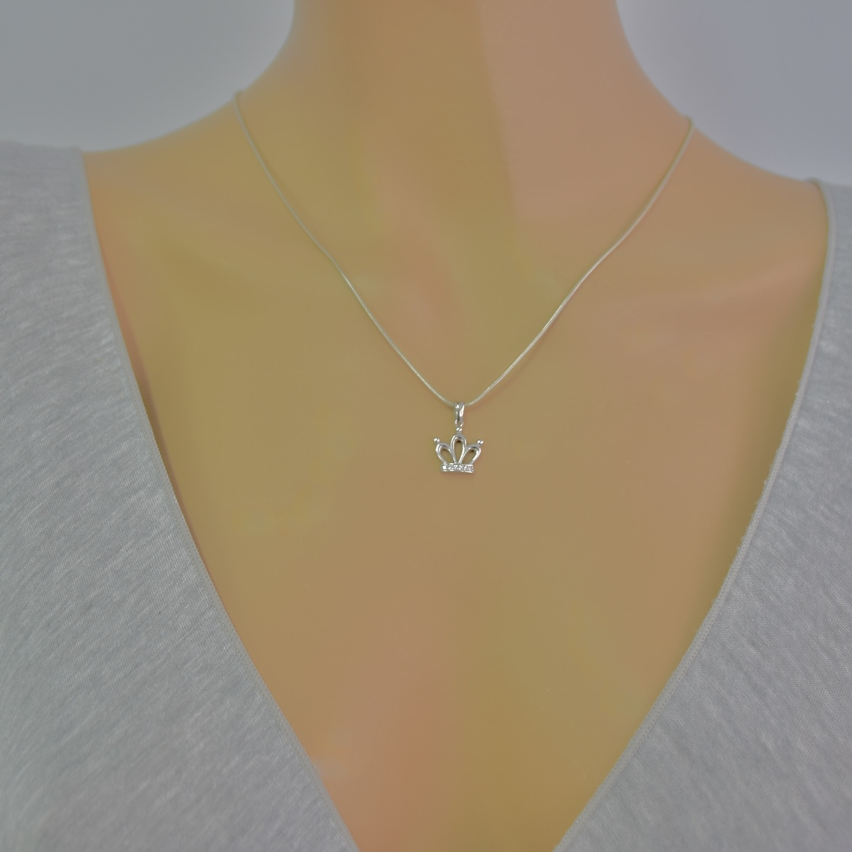 Sterling Silver 925 Royal Crown CZ Pendant "Tiara" - Silver Image 3