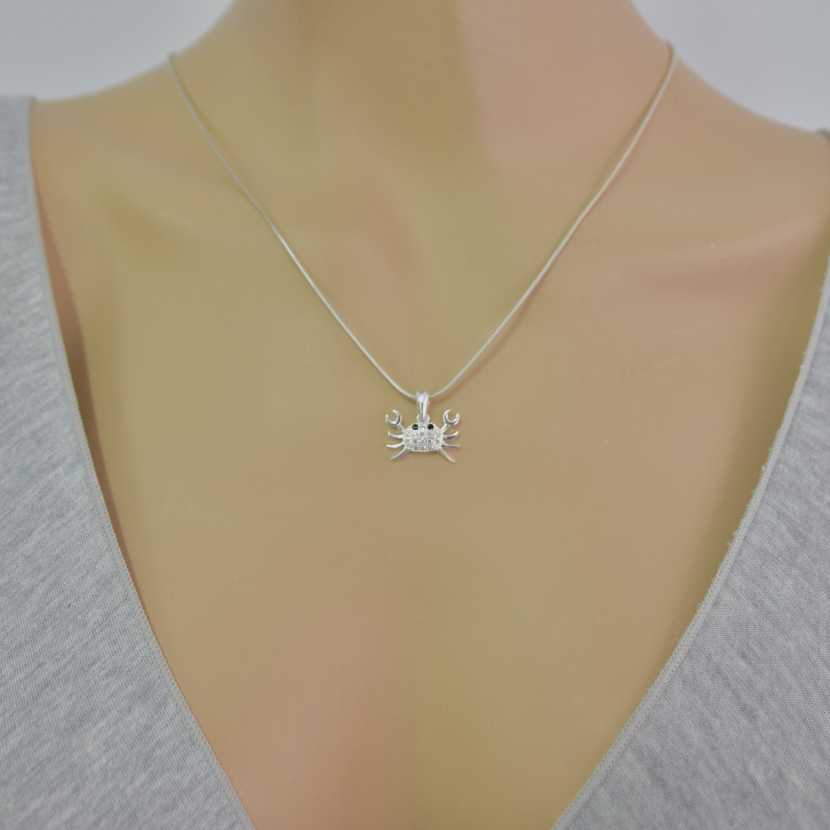 Sterling Silver 925 Crab CZ Pendant "Kani" - Silver Image 3