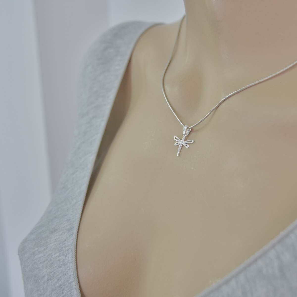 Sterling Silver 925 Dragonfly CZ Pendant "Fey" - Silver Image 3