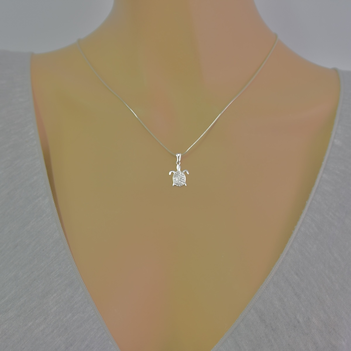 Sterling Silver 925 Sea Turtle CZ Pendant "Myrtle" - Silver Image 3