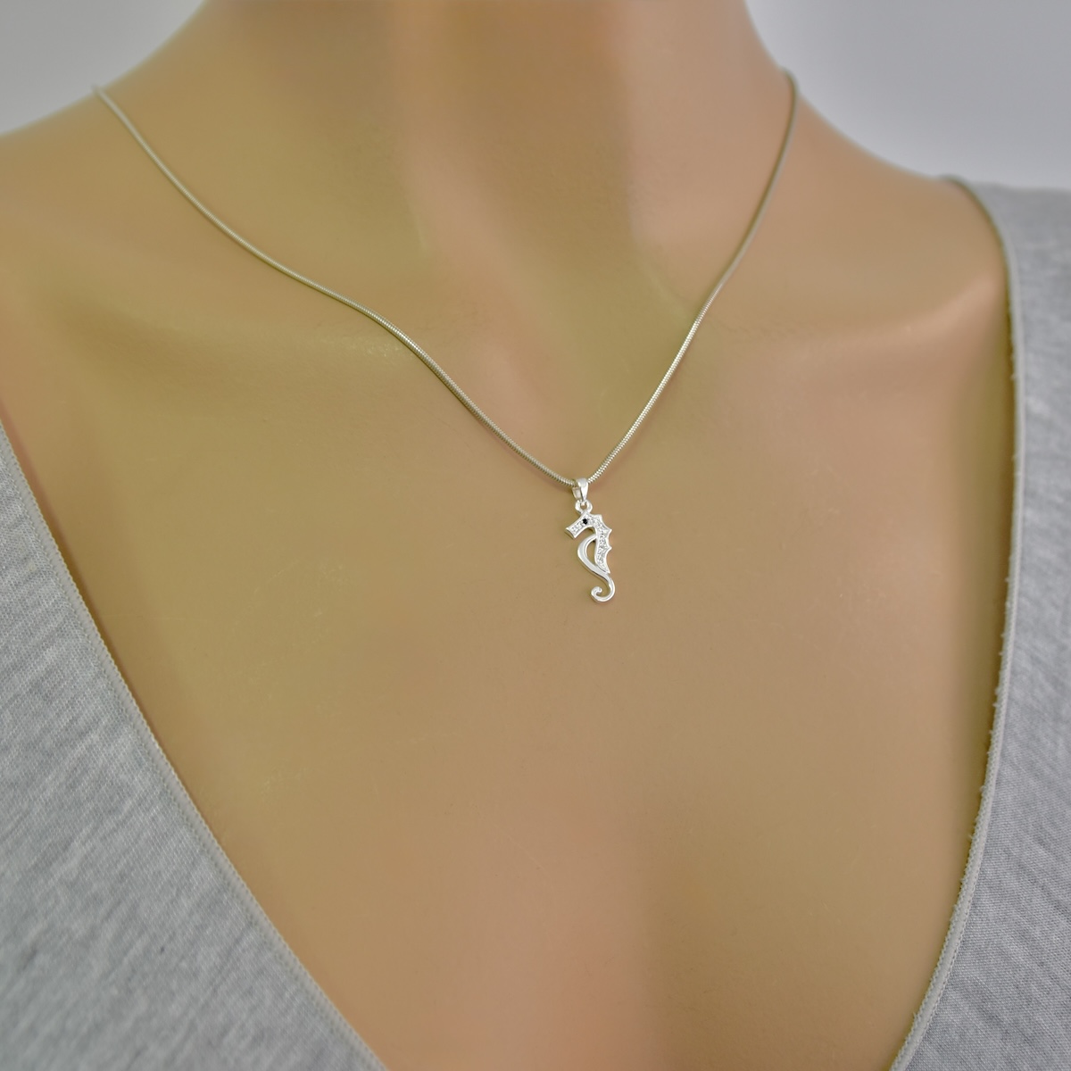 Sterling Silver 925 Seahorse CZ Pendant "Stormy" - Silver Image 3