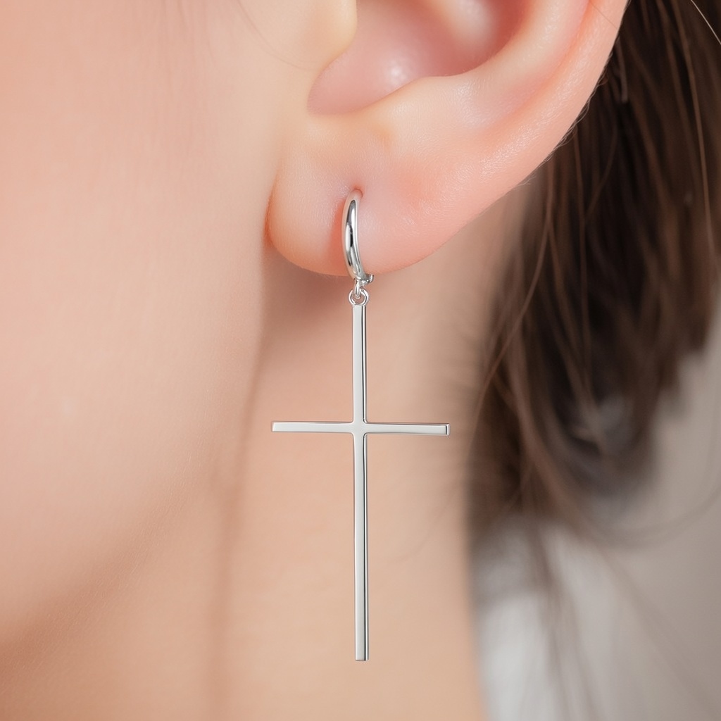 Sterling Silver 925 Cross Dangle Earrings "Vanessa" - Silver Image 3