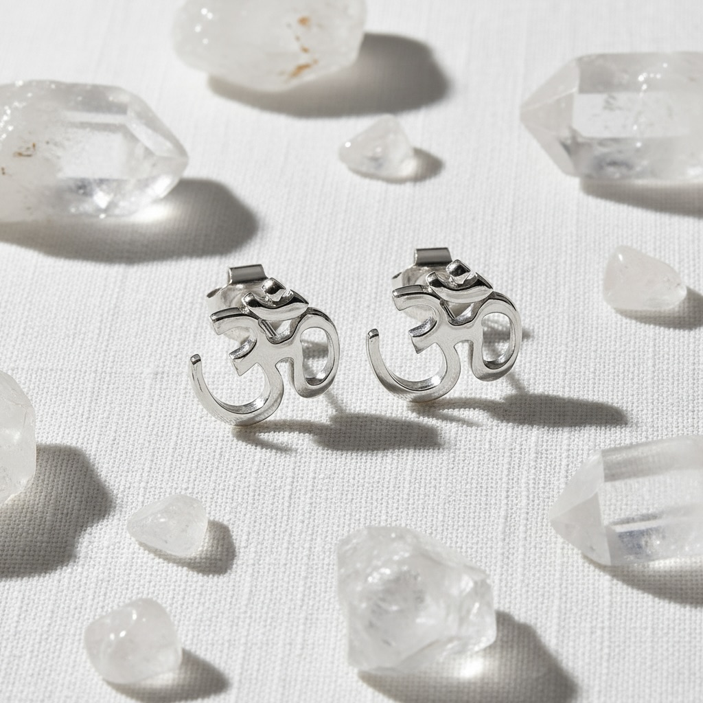 Sterling Silver 925 Om Stud Earrings "Inner Sound" - Image 2
