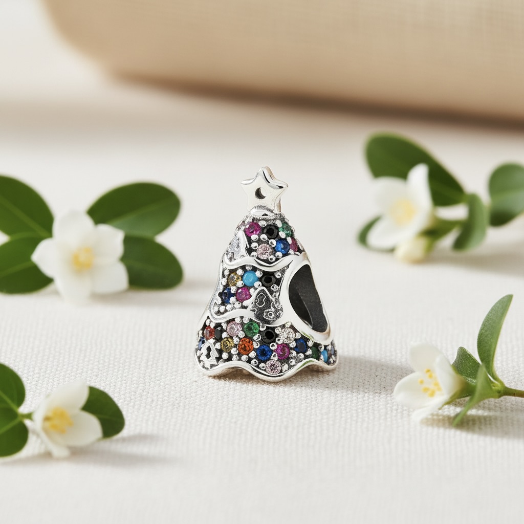 Sterling Silver 925 Colourful Christmas Tree Bracelet Charm “Noel” - Image 2