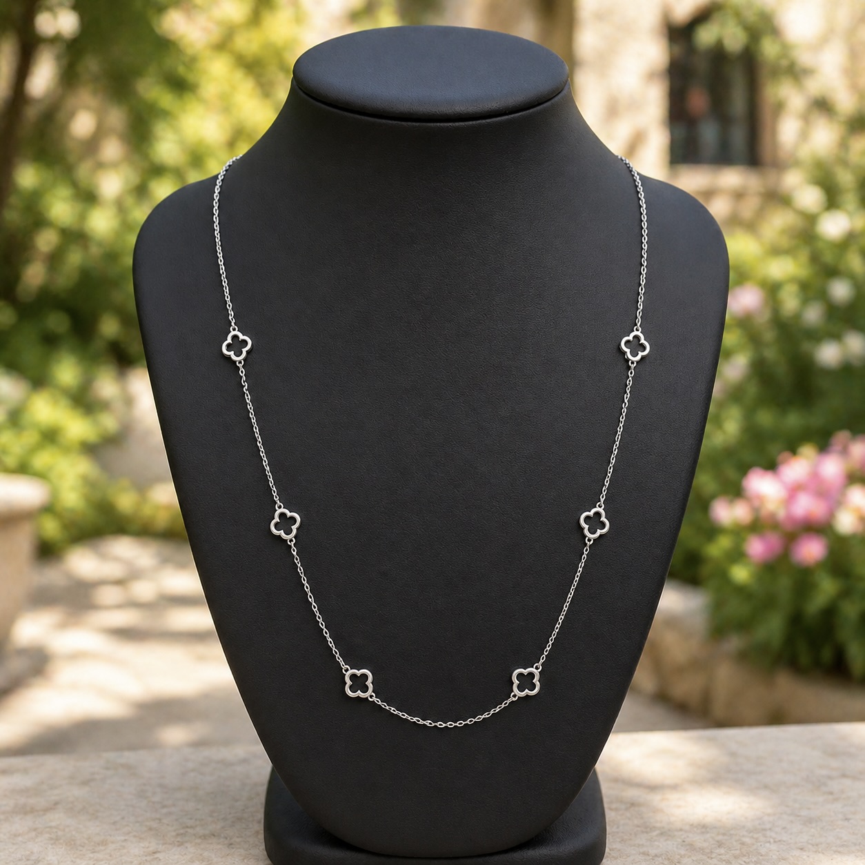 Sterling Silver 925 Openwork Four Leaf Clover Chain Necklace "Oxalis" - Image 2