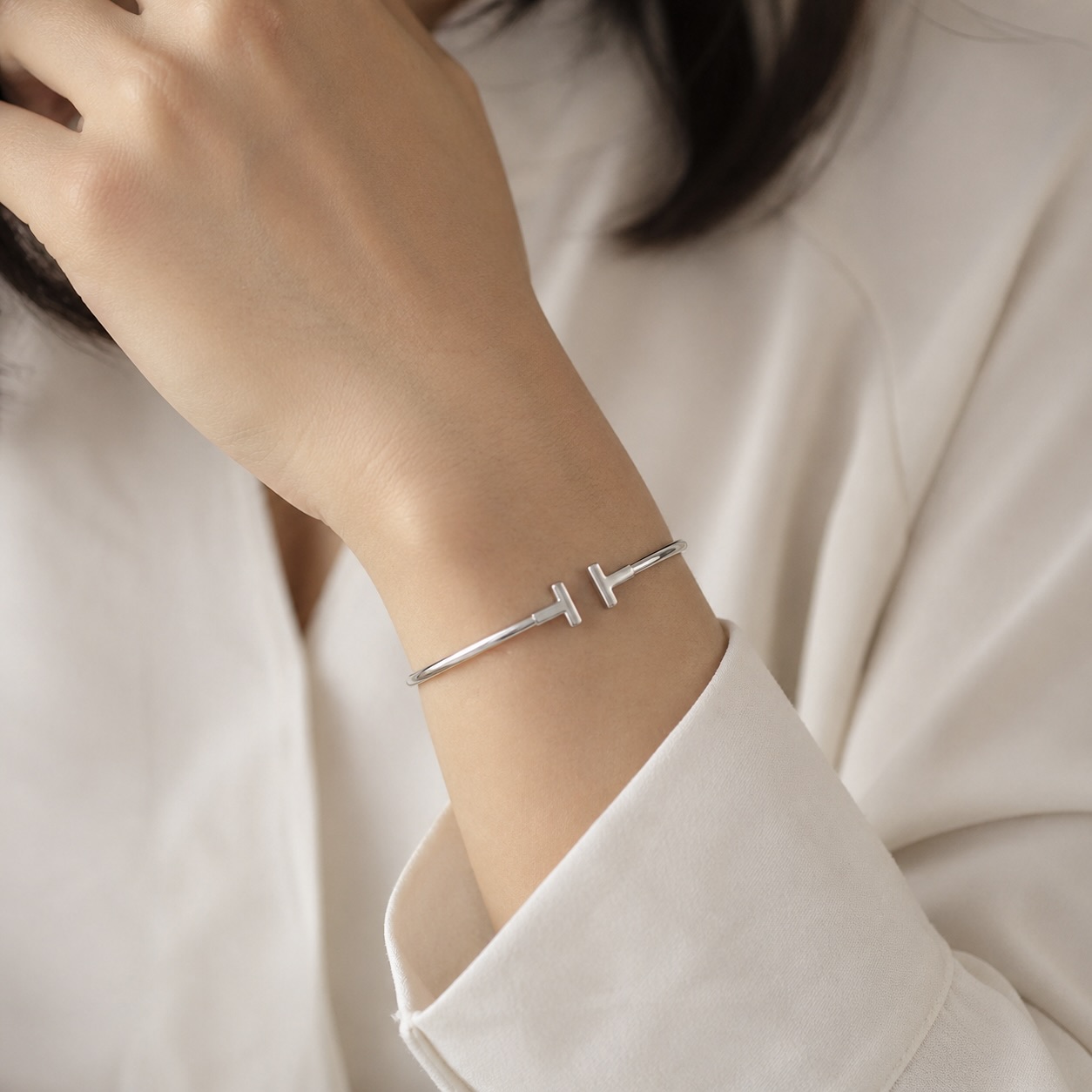Sterling Silver 925 Open Cuff Bangle Bracelet "City" - Image 3