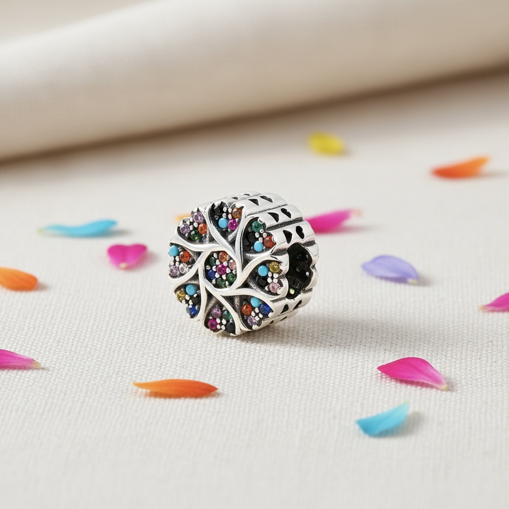Sterling Silver 925 Multicolour Heart Accent Bracelet Bead Charm “Blooming Joy” - Image 2