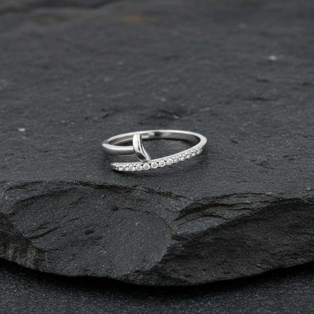 Sterling Silver 925 CZ Half Nail Adjustable Open Ring "L'ouvert" - Image 2