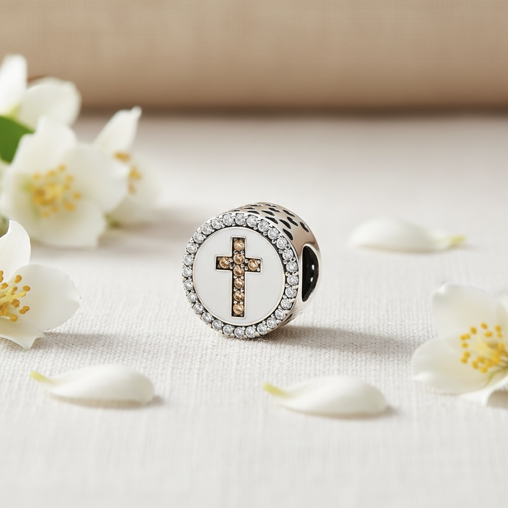 Sterling Silver 925 Cross Bracelet Bead Charm “Faith & Light” - Image 2