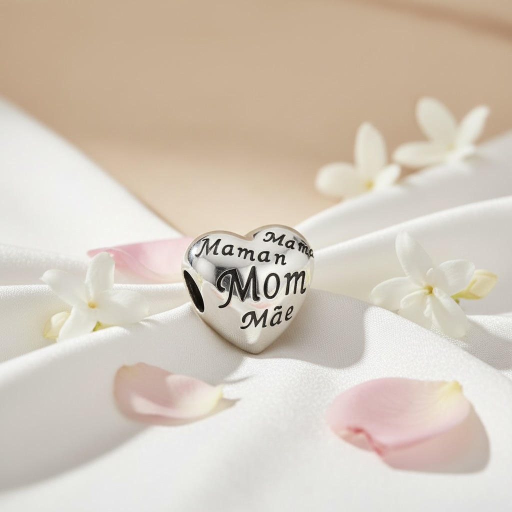 Sterling Silver 925 Heart Bracelet Bead Charm "Mum" - Image 2