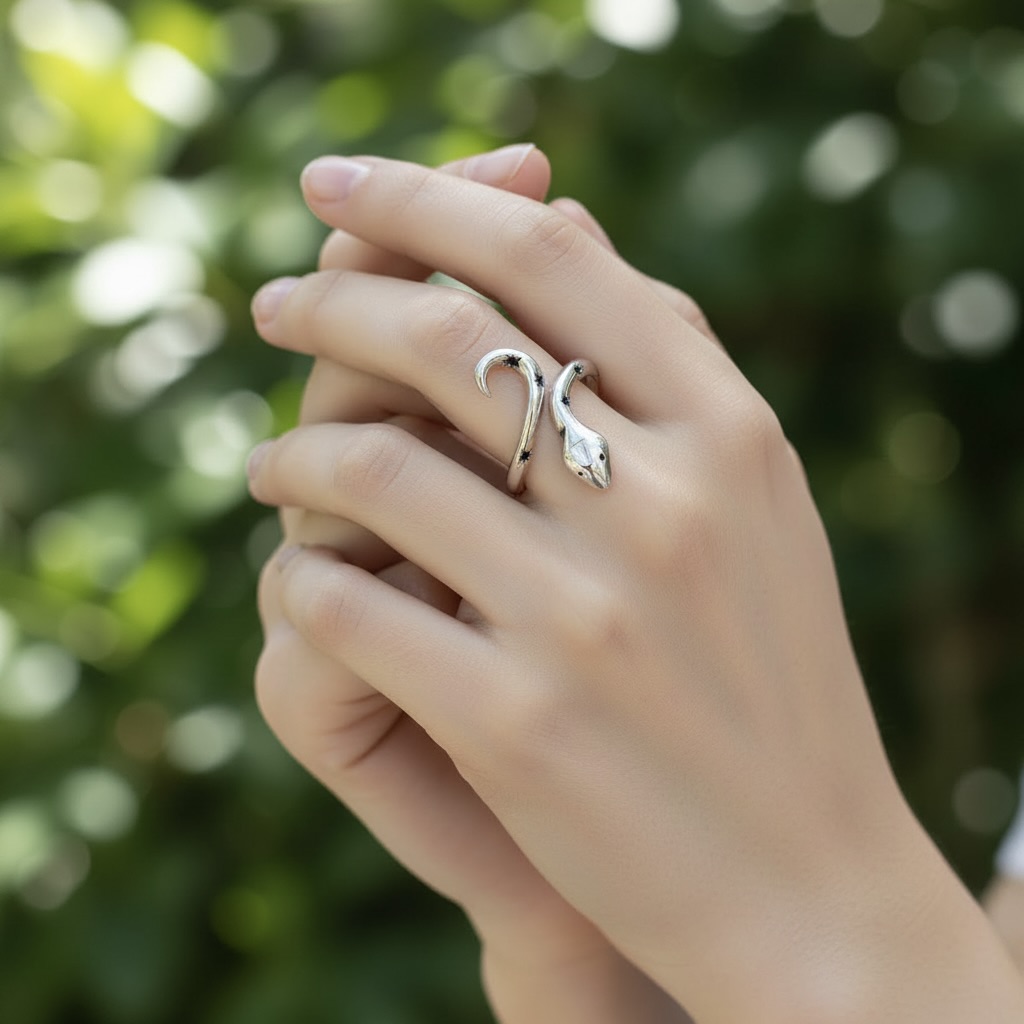 Sterling Silver 925 Star Snake CZ Ring "Cosmic Serpent" - Image 2