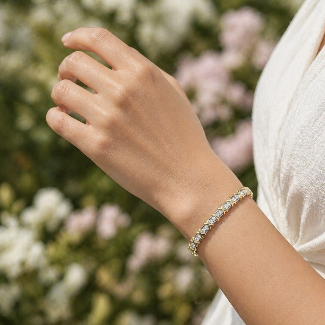 Sterling Silver 925 Yellow Gold Plated CZ Bangle Bracelet "Belle" - Image 3